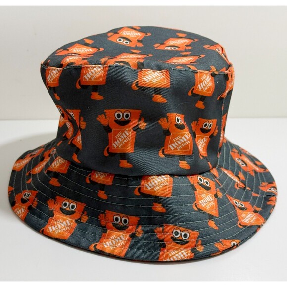 Home Depot HD Bucket Boonie Cap Hat All Over Logo Black & Orange One Size Fits - Picture 3 of 5
